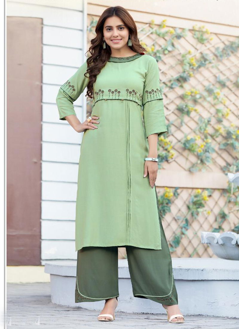 Ginni New Designer Rayon With Embriodery Work Kurti With Bottom Collection 1001-1007